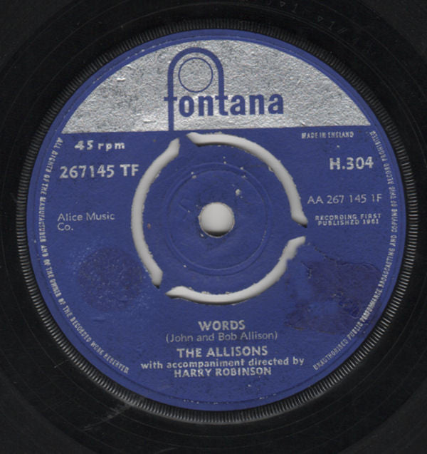 The Allisons : Words (7", Single)