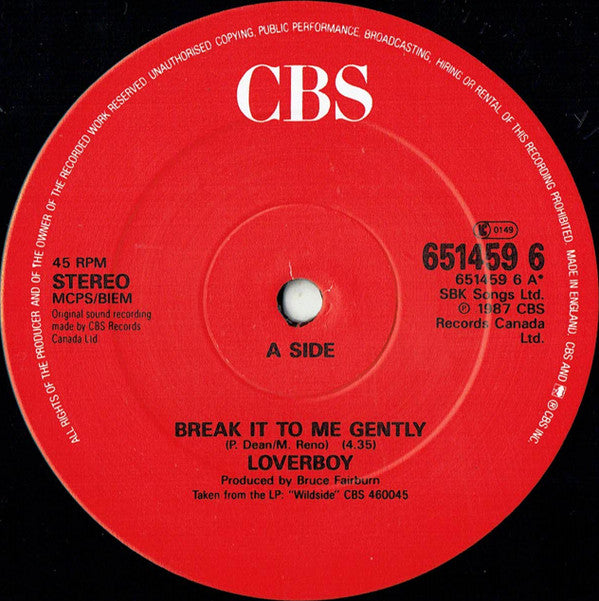 Loverboy : Break It To Me Gently (12", Maxi, Ltd)