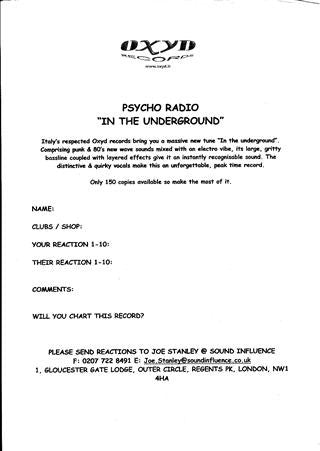 Psycho Radio : In The Underground (12", S/Sided, Promo)