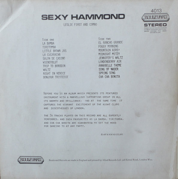 Leslie First & Combo : Sexy Hammond (Volume 1) (LP, Album)