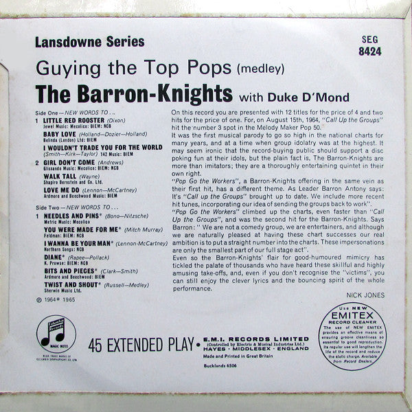 The Barron Knights With Duke D'Mond : Guying The Top Pops (7", EP)