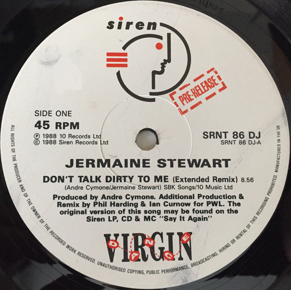 Jermaine Stewart : Don't Talk Dirty To Me (12", Promo)