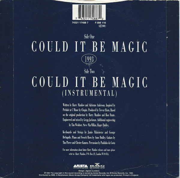 Barry Manilow : Could It Be Magic 1993 (7", Single)