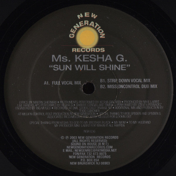 Ms. Kesha G. : Sun Will Shine (12")