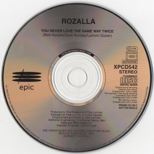Rozalla : You Never Love The Same Way Twice (CD, Single, Promo)