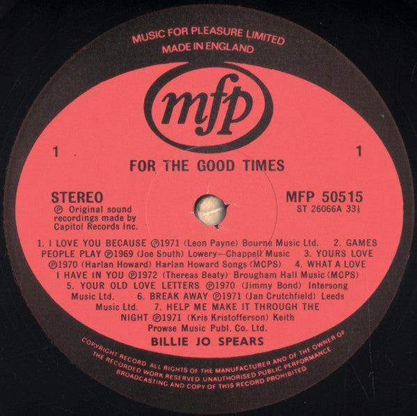 Billie Jo Spears : For The Good Times (LP, Comp)