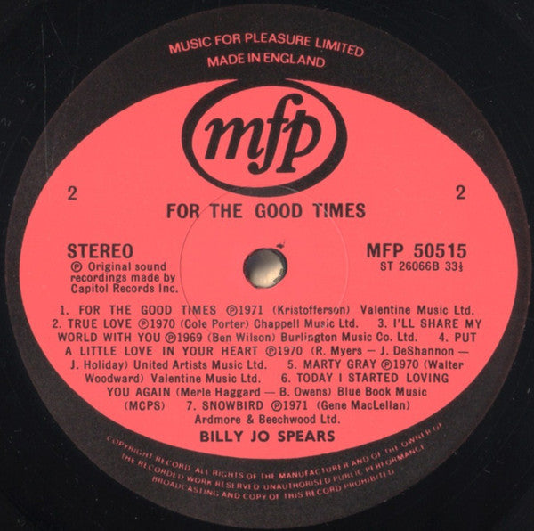 Billie Jo Spears : For The Good Times (LP, Comp)