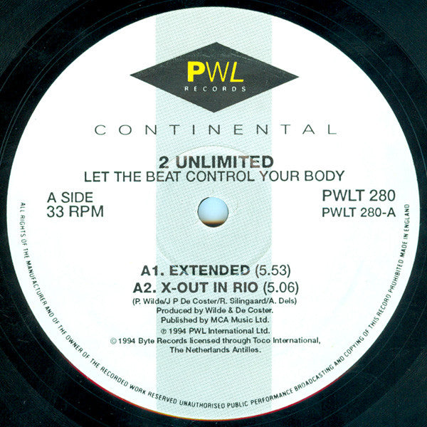 2 Unlimited : Let The Beat Control Your Body (12")