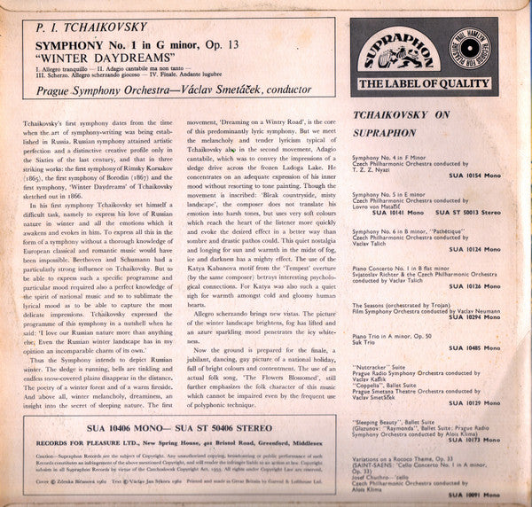 Pyotr Ilyich Tchaikovsky : Symphonie No. 1 In G Minor, Op. 13 "Winter Daydreams" (LP, Album, Mono)