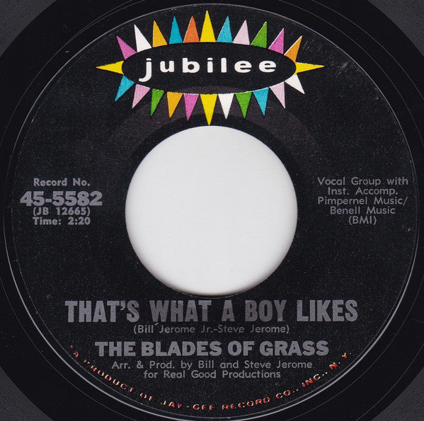 The Blades Of Grass : Happy / That's What A Boy Likes (7", Mon)