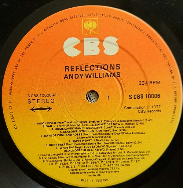 Andy Williams : Reflections (LP, Album, Comp)