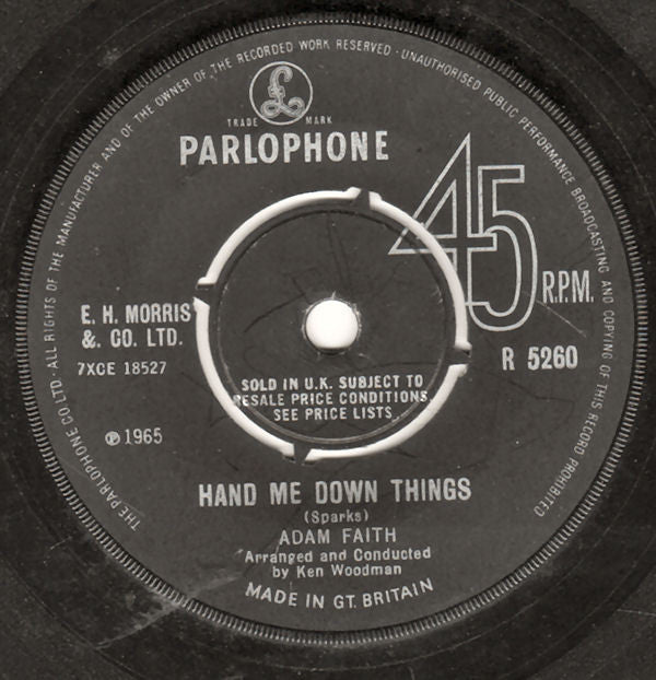 Adam Faith : Hand Me Down Things (7", Single)