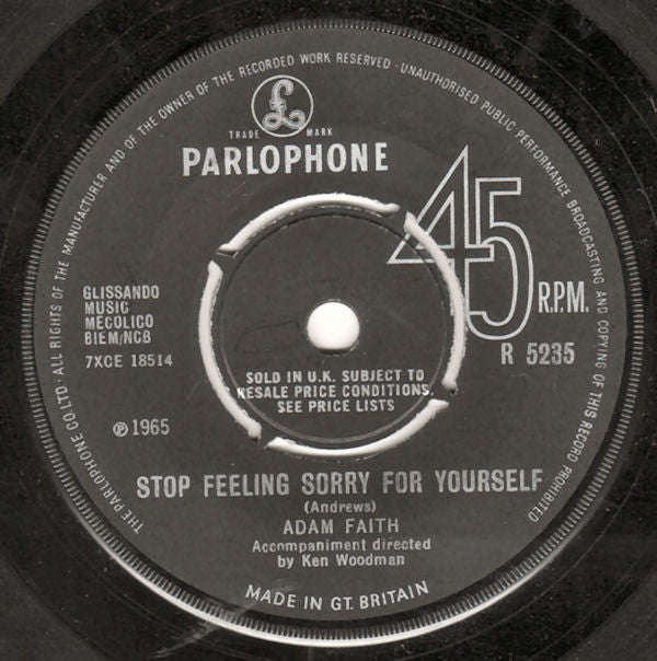 Adam Faith : Stop Feeling Sorry For Yourself (7", Single)