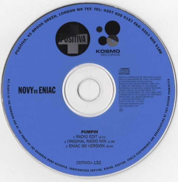 Novy Vs. Eniac : Pumpin (CD, Single, Promo)