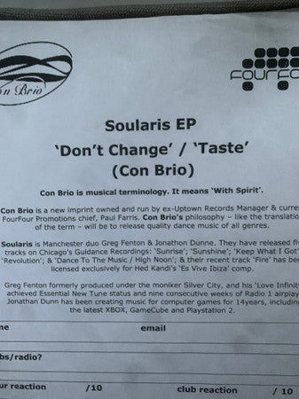 Soularis : Don't Change / Taste (12", W/Lbl)