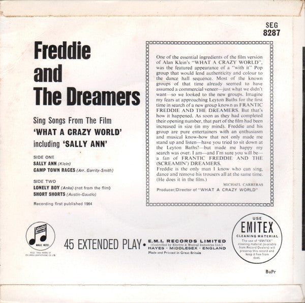Freddie & The Dreamers : Songs From The Film 'What A Crazy World' Including Sally Ann (7", EP, Mono)