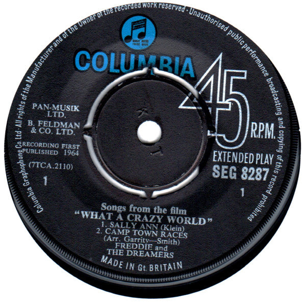 Freddie & The Dreamers : Songs From The Film 'What A Crazy World' Including Sally Ann (7", EP, Mono)