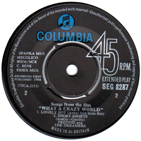 Freddie & The Dreamers : Songs From The Film 'What A Crazy World' Including Sally Ann (7", EP, Mono)