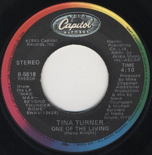 Tina Turner : One Of The Living (7", Single, Jac)