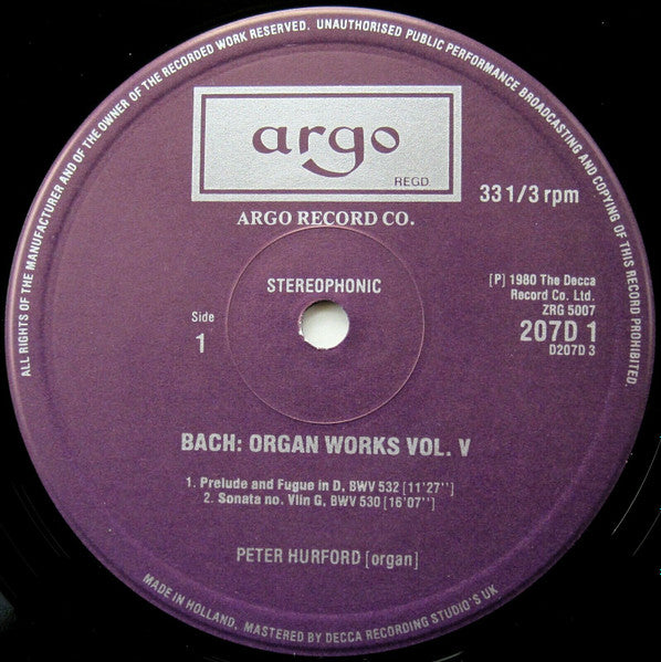 Johann Sebastian Bach, Peter Hurford : The Organ Works Volume 5 (3xLP, Album + Box)
