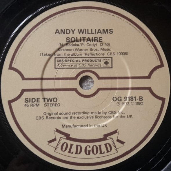 Andy Williams : Almost There / Solitaire (7", RE)