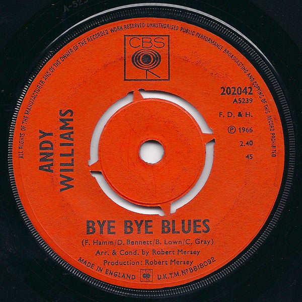 Andy Williams : May Each Day (7", Single, Pus)