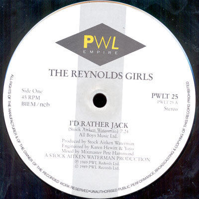 The Reynolds Girls : I'd Rather Jack (12")