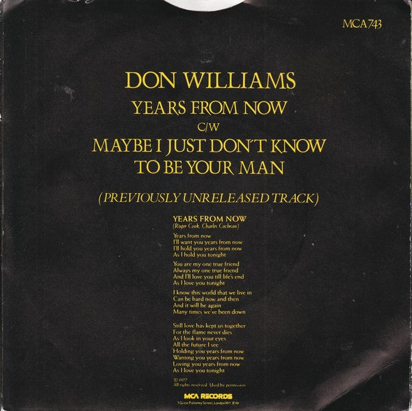 Don Williams (2) : Years From Now (7")