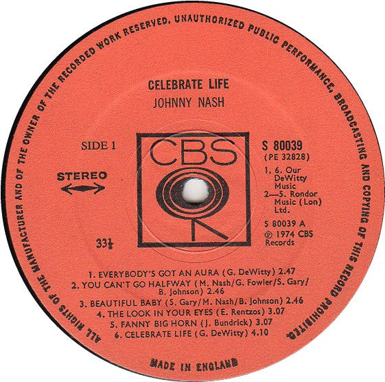 Johnny Nash : Celebrate Life (LP, Album)