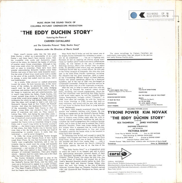 Carmen Cavallaro : The Eddy Duchin Story (LP, Album, RE)