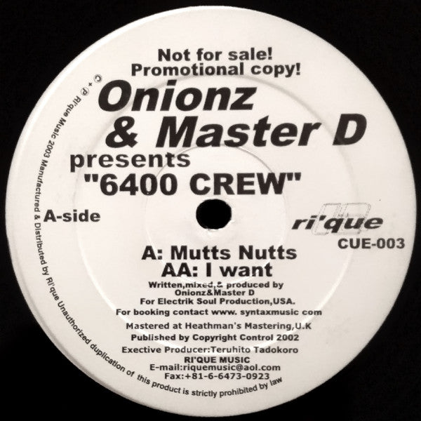Onionz & Master D : 6400 Crew (12", Promo)