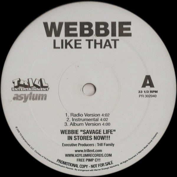 Webbie : How U Ridin' / Like That (12", Promo)