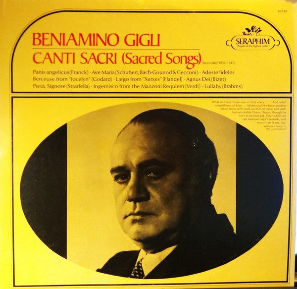 Beniamino Gigli : Canti Sacri (Sacred Songs) (Recorded 1932-47) (LP, Comp, Mono, Scr)
