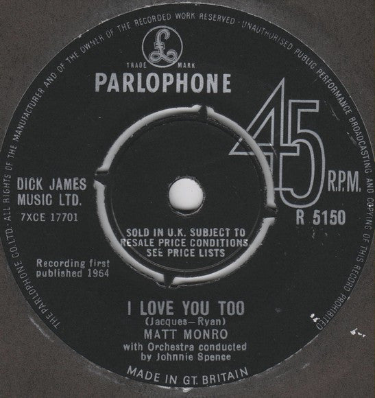 Matt Monro : I Love You Too (7")