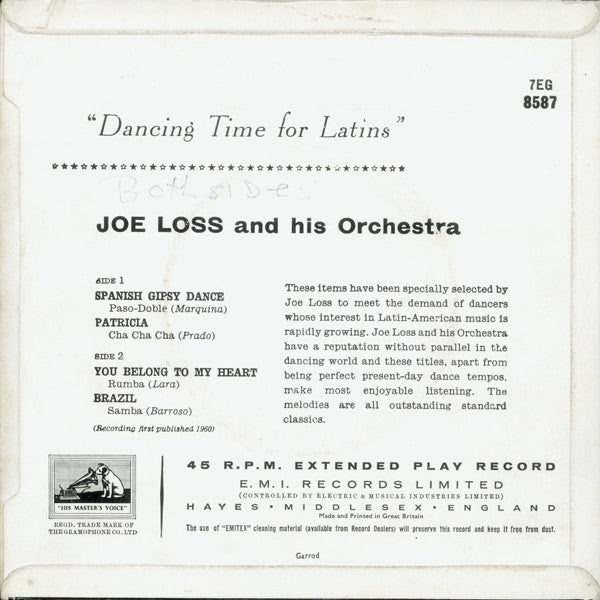 Joe Loss & His Orchestra : Dancing Time For Latins (7", EP, Mono, RE, Sol)