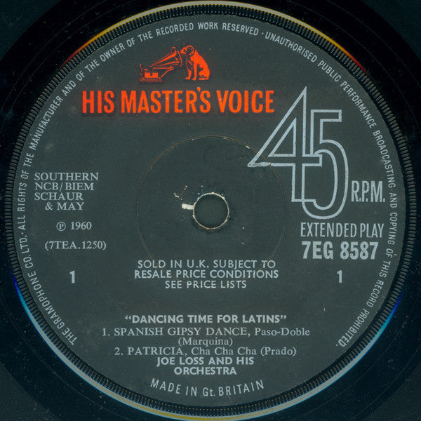 Joe Loss & His Orchestra : Dancing Time For Latins (7", EP, Mono, RE, Sol)