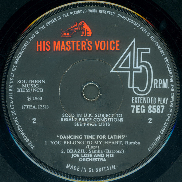 Joe Loss & His Orchestra : Dancing Time For Latins (7", EP, Mono, RE, Sol)