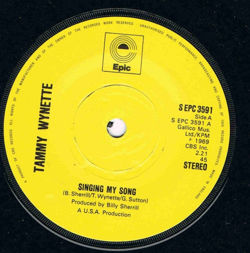 Tammy Wynette : Singing My Song (7", Single, RE)