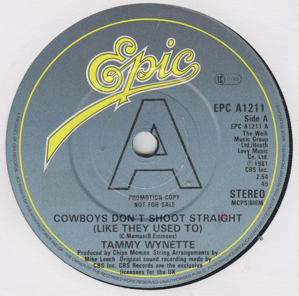 Tammy Wynette : Cowboys Don't Shoot Straight (Like They Used To) (7", Promo)