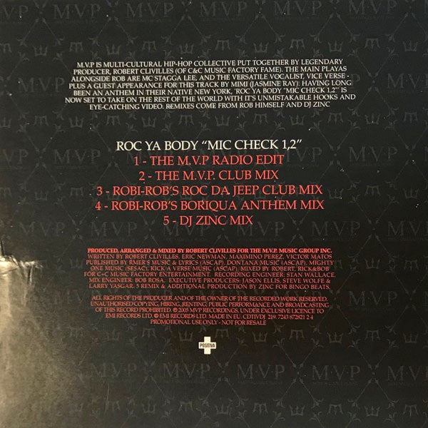 M.V.P. : Roc Ya Body 'Mic Check 1,2' (CD, Single, Promo, Car)