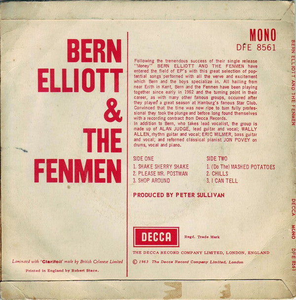 Bern Elliott & The Fenmen : Bern Elliott & The Fenmen (7", EP, Mono, M/T)
