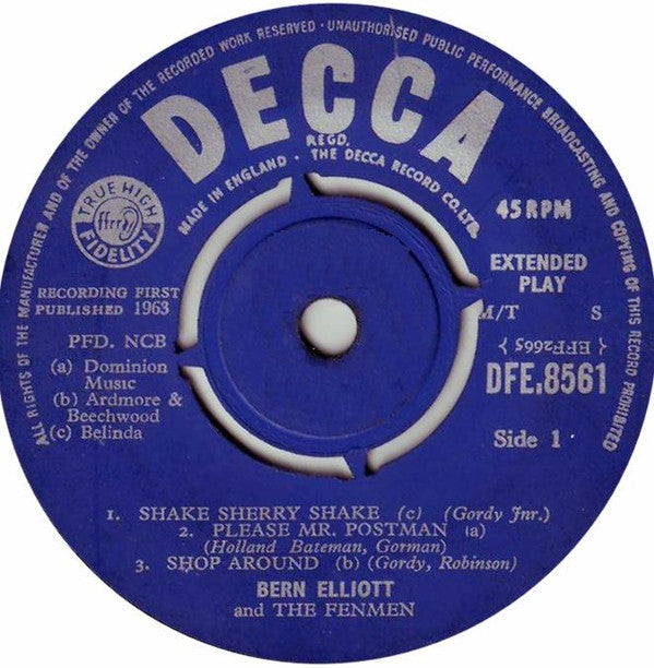 Bern Elliott & The Fenmen : Bern Elliott & The Fenmen (7", EP, Mono, M/T)