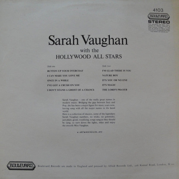 Sarah Vaughan : Sings With The Hollywood All Stars (LP)