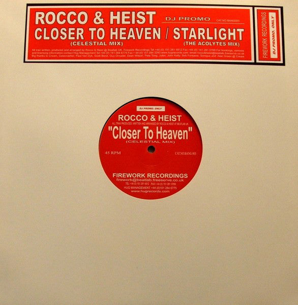 Rocco & Heist : Closer To Heaven / Starlight (12", Promo)