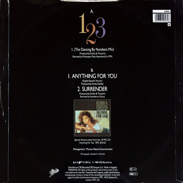 Miami Sound Machine : 123 (The Dancing By Numbers Mix) (12", Single)