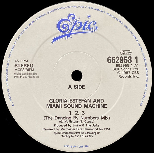 Miami Sound Machine : 123 (The Dancing By Numbers Mix) (12", Single)