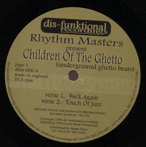 Rhythm Masters : Children Of The Ghetto (Underground Ghetto Beats) (12")