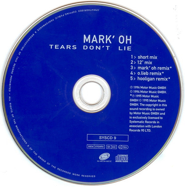 Mark 'Oh : Tears Don't Lie (CD, Single)
