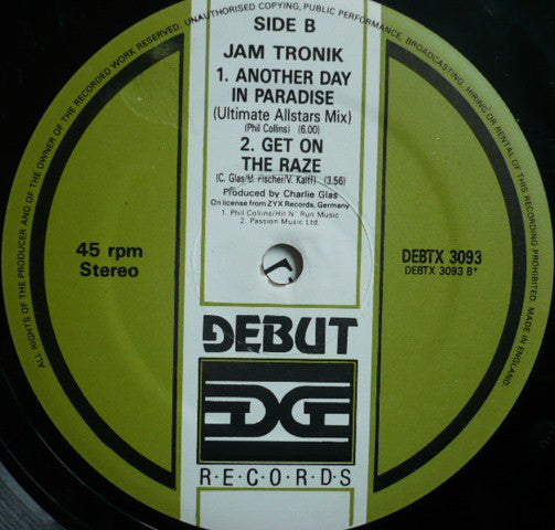 Jam Tronik : Another Day In Paradise (12", Single)