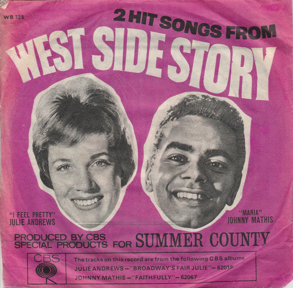 Julie Andrews / Johnny Mathis : 2 Hit Songs From West Side Story (7", Single, Pus)